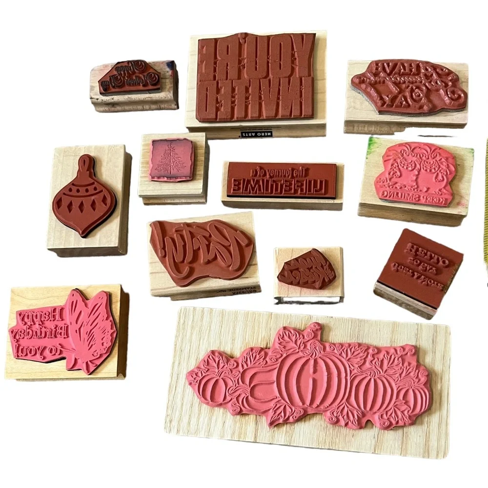 Lot of 12 Holiday celebrations rubber stamps. Most of the stamps are brand new
